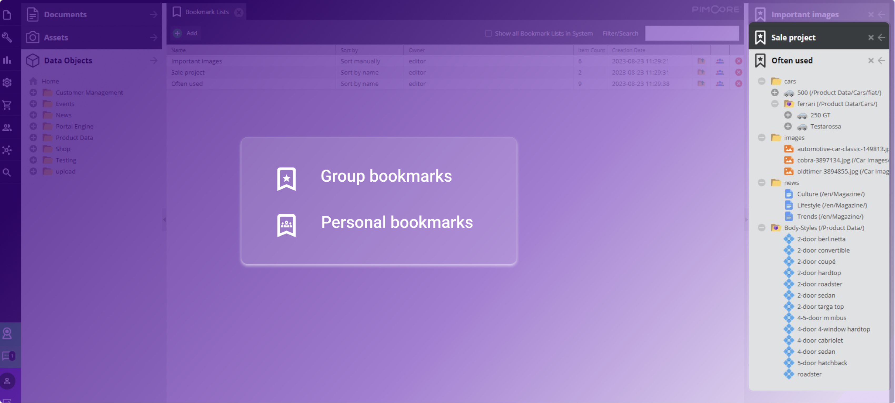 Bookmark List Preview