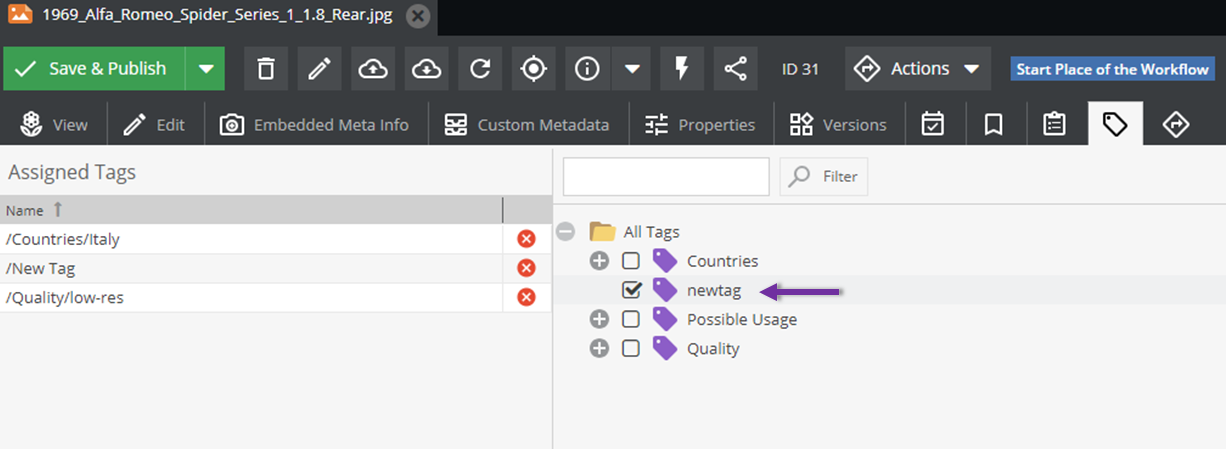 Assign new tag by API